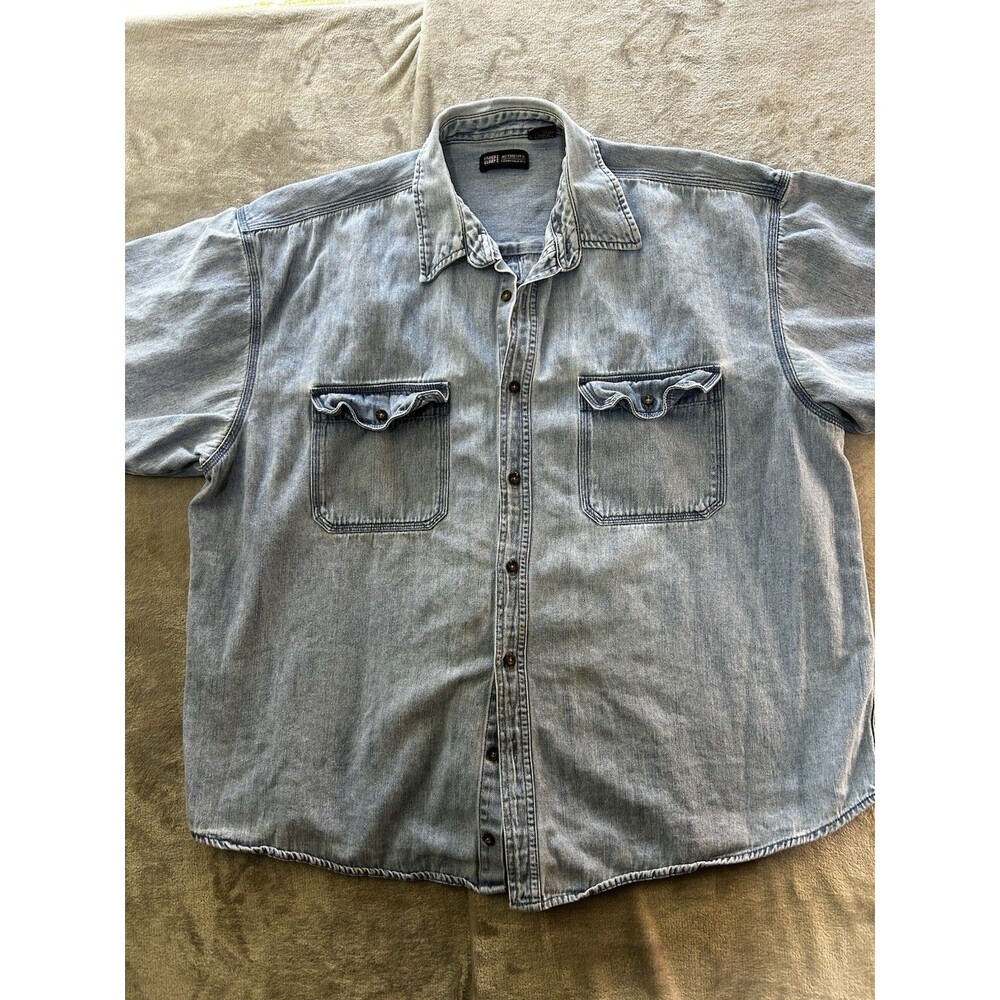 Faded Glory Mens 2XL Denim Chambray Button Front Shirt Light Wash Western